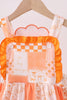 Orange Tennessee applique patchwork ruffle dress