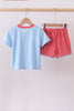 Blue character plane applique shorts set
