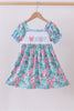 Blue I love MOMMY embroidery ruffle dress