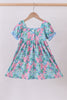 Blue I love MOMMY embroidery ruffle dress