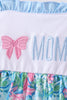 Blue I love MOMMY embroidery ruffle dress