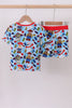 Blue character print bamboo pajama set