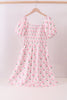 Pink bow hydrangea smocked women dress