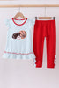 Blue stripe sports Trio applique ruffle pants set