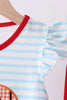 Blue stripe sports Trio applique ruffle pants set
