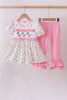 Pink duck embroidery ruffle pants set