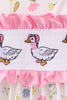 Pink duck embroidery ruffle pants set