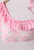Pink rose ruffle 2pc women swimsuit