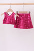 Wine red glitter skort set