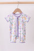 Purple floral print romper