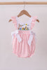Pink zoo embroidery gingham ruffle bubble