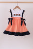 Auburn embroidery ruffle stripe dress