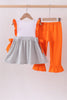 Orange Tennessee embroidery stripe ruffle pants set