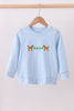 Blue puppy clover embroidery top