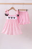 Pink character embroidery ruffle shorts set