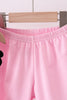 Pink character embroidery ruffle shorts set