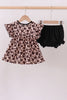 Leopard butterfly smocked ruffle bloomer set