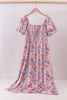 Purple floral smocked women dress