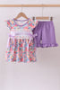 Purple MOMMY'S GIRL smocked ruffle shorts set