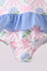 Blue bow floral ruffle swimsuit