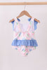 Blue bow floral ruffle swimsuit