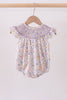 Purple Floral Smocked Ruffle Bubble