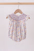 Purple Floral Smocked Ruffle Bubble