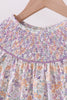 Purple floral smocked ruffle dress