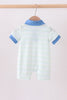 Blue stripe excavator embroidery stripe romper