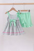 Green floral print ruffle shorts set