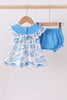 Blue mama's girl embroidery ruffle bloomer set