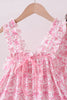 Pink floral print bow ruffle shorts set