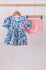 Pink character smocked ruffle bloomer set