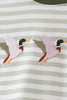 Green Duck Embroidered Stripe Romper