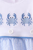 Blue Crab Embroidered Seersucker Bubble