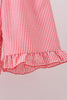 Pink flag smocked ruffle shorts set