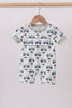 Green farm tractor embroidery romper