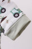 Green farm tractor embroidery romper