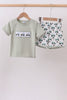 Green farm tractor embroidery shorts set
