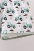 Green farm tractor embroidery shorts set
