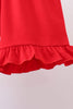 Red flag smocked stripe ruffle shorts set