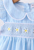 Blue floral smocked jacquard ruffle bloomer set