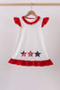 Red star applique ruffle dress