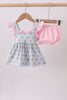 Blue floral print ruffle bloomer set