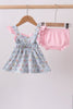 Blue floral print ruffle bloomer set