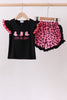 Black let's go girl boots leopard ruffle shorts set