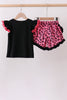 Black let's go girl boots leopard ruffle shorts set