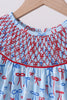 Blue bow smocked ruffle shorts set