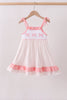 Pink bow smocked dot ruffle dress