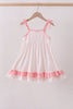 Pink bow smocked dot ruffle dress